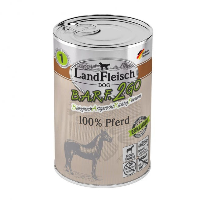 LandFleisch B.A.R.F.2GO 100% vom Pferd 400g – 6er Sparpack