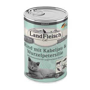 Landfleisch Cat Adult Pastete Rind, Kabeljau, Wurzelpetersilie 400g–6er Sparpack